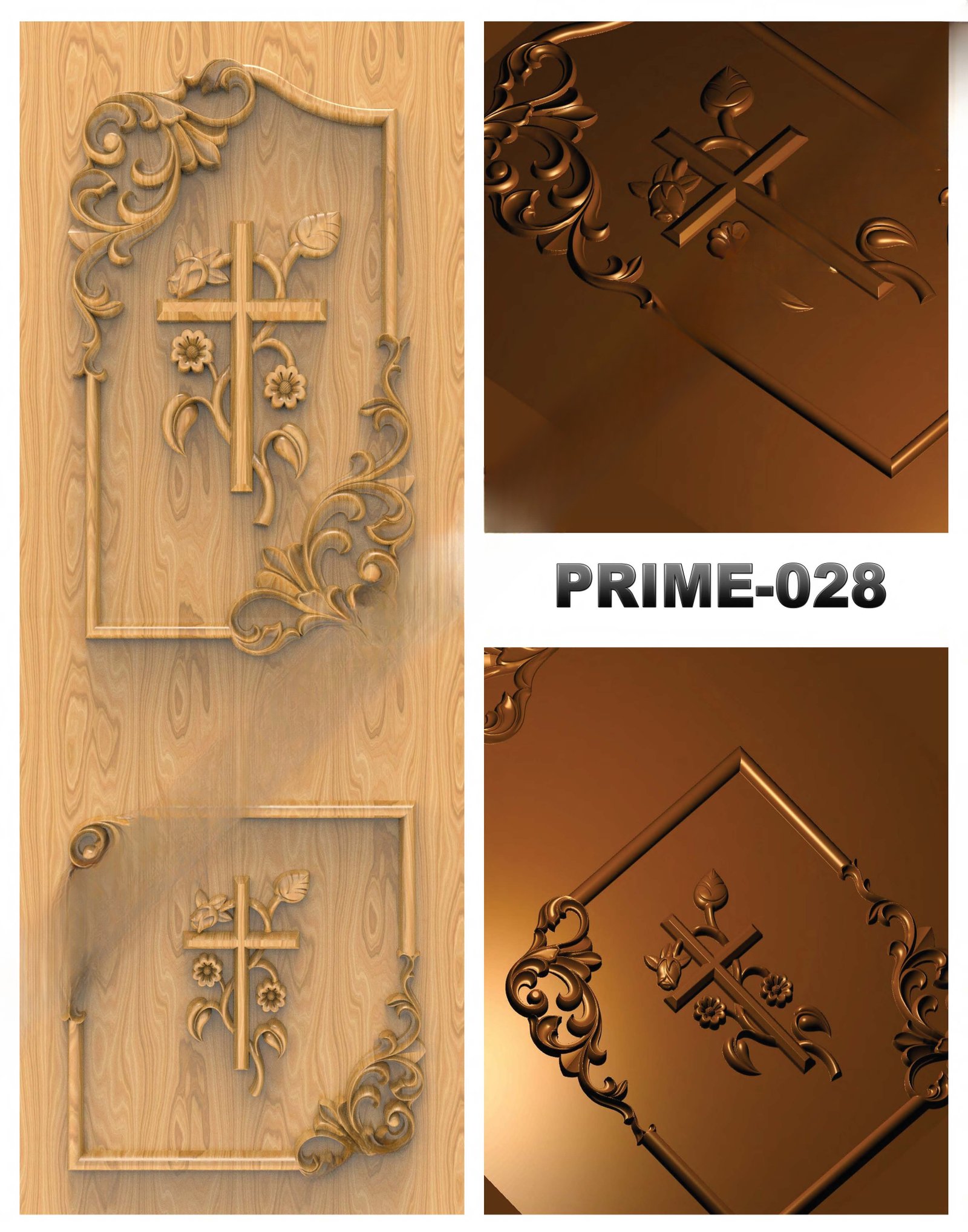 prime designs - PRIME-28 Elegant Floral Cross Decorative Door Panel 3D Model